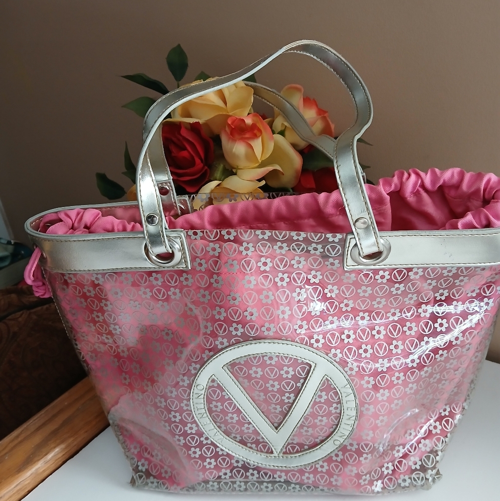 Mario Valentino Stylish Pink and Silver Tote Bag